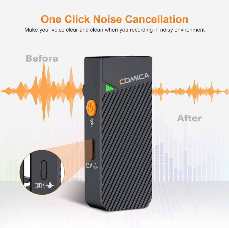 comica Vimo C3 Wireless-Microphone mit Noise Cancellation und Sicherheitskanal, Ansteckmikrofon mit