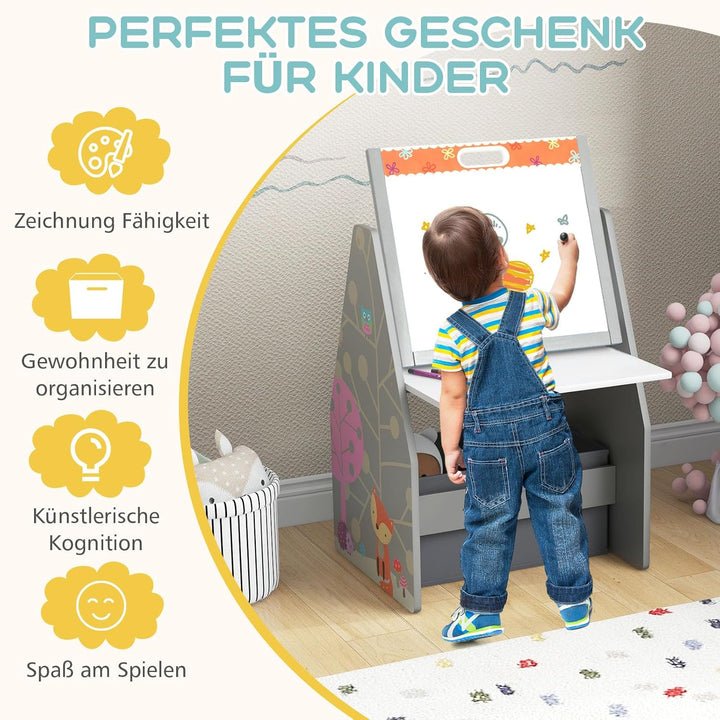 GOPLUS Kinderstaffelei Spieltisch mit Stuhl, Kindertisch und Stuhl-Set mit drehbarer doppelseitiger