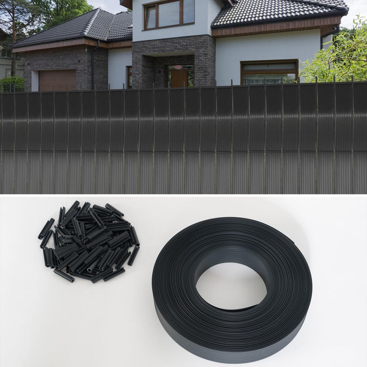 IDMarket - Verdunklungslamellen aus PVC, grau, L.60 m, für Gitterpaneele