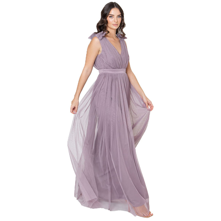 Maya Deluxe Ärmelloses Abendkleid mit Gerafftem V-Ausschnitt & Hoher Taille - Hochzeitsgast Kleid Da