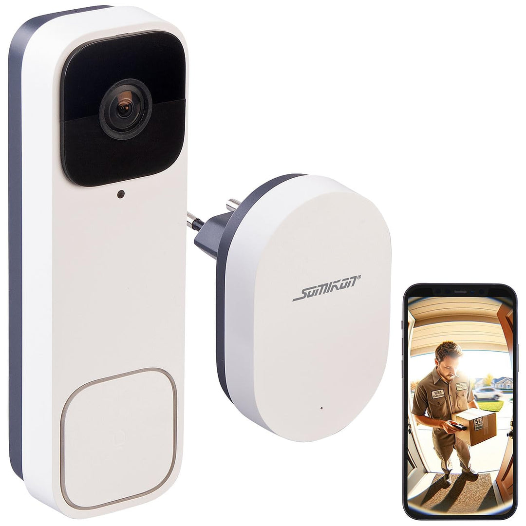 Somikon Türklingel mit Kamera: Kabellose WLAN-2K-Video-Türklingel, 170°, KI-Paket-Erkennung, PIR, Ap