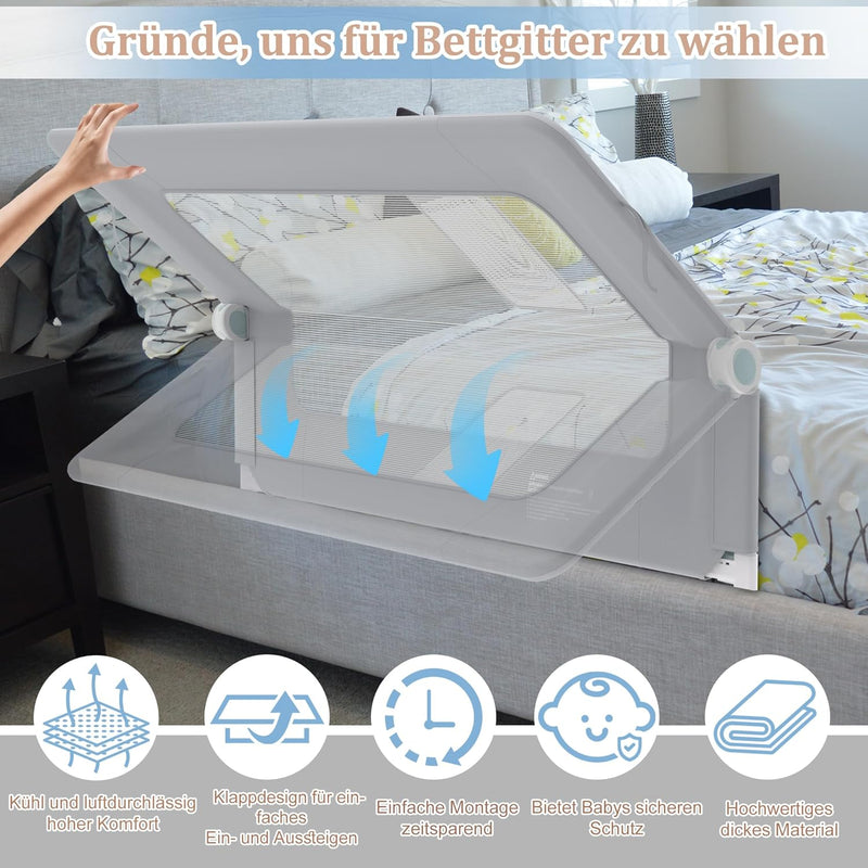 XMTECH 1st Bettgitter 150 cm Bettschutzgitter Kinderbettgitter für Kinder, Rausfallschutz Bett Babyb