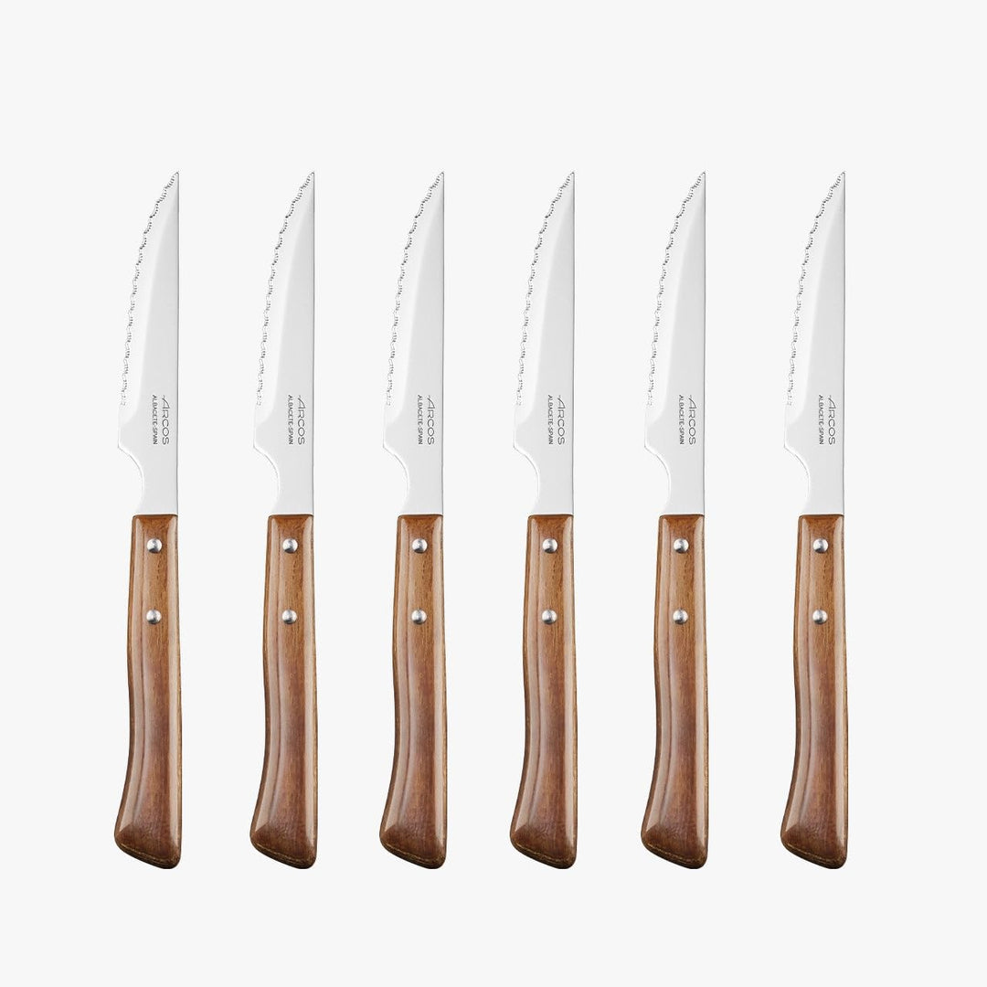 Arcos 372000 Table Messer - Steakmesser Set -KlingeNitrumEdelstahl110mm-HandGriffPack-HolzFarbeBraun