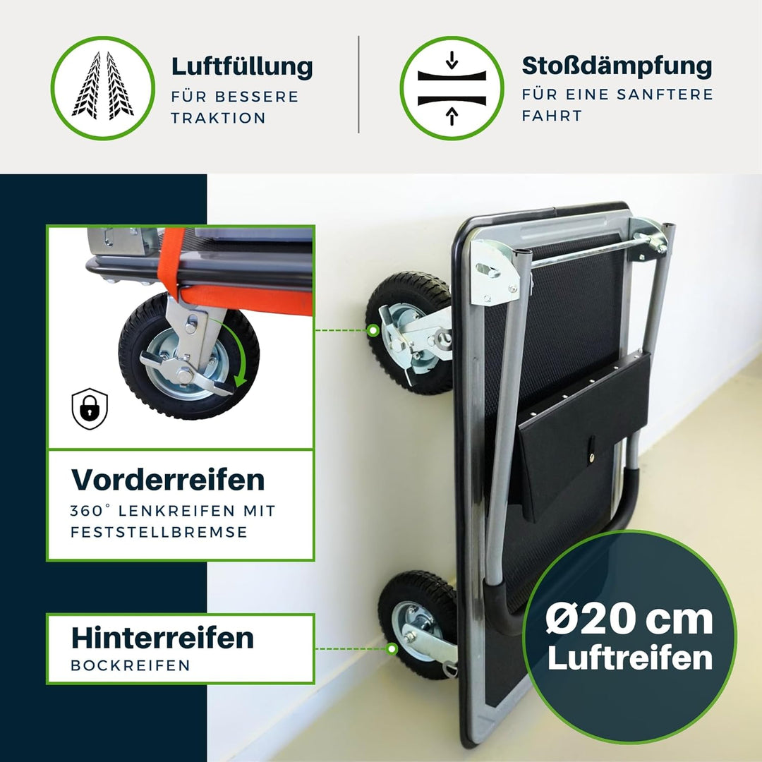PROREGAL Profi-Plattformwagen Transportwagen Big Rhino 300kg klappbar mit Luftreifen, 360° Lenkrolle