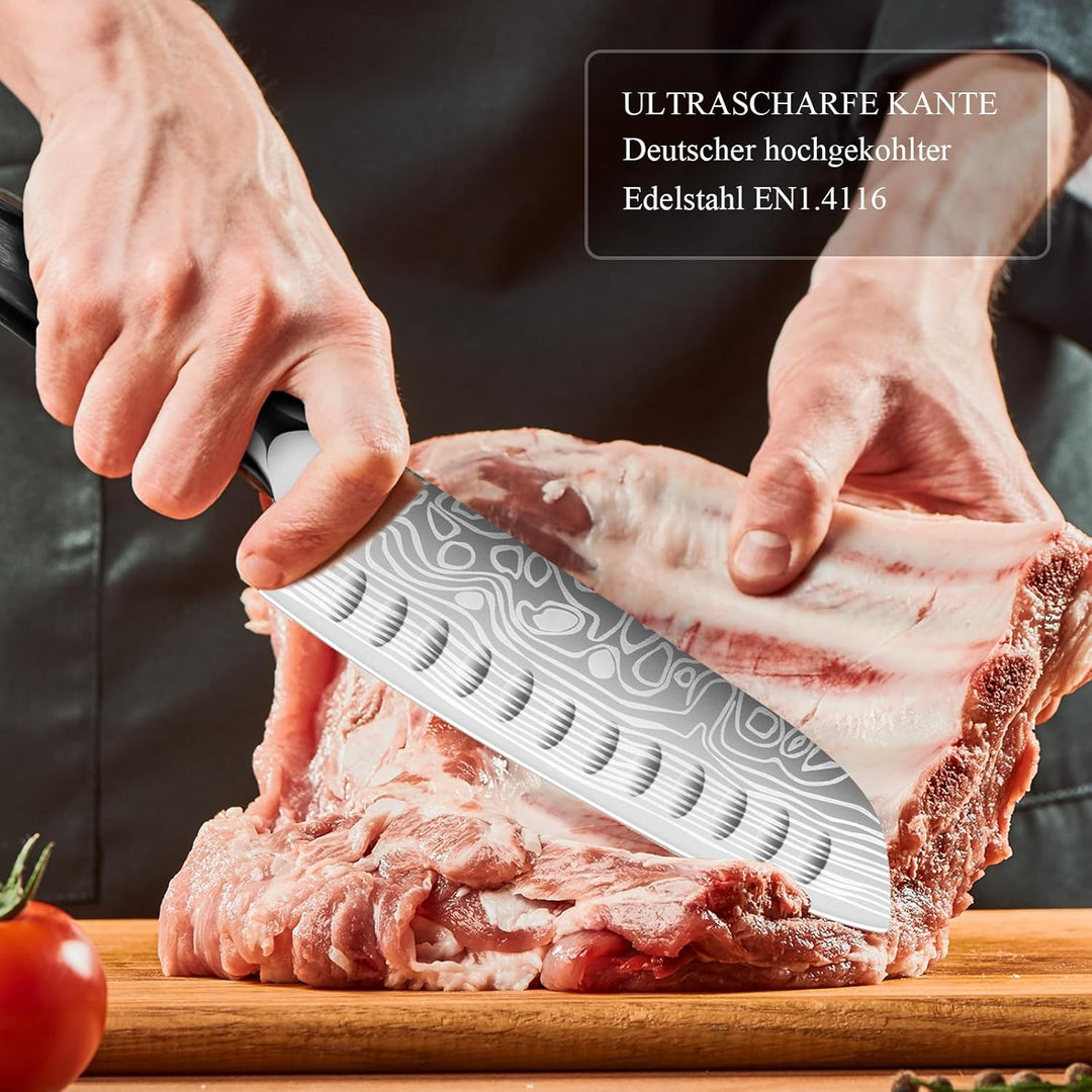 MOSFiATA 2PCS Küchenmesser, 7 Zoll Santoku Messer und 5.5 zoll Santoku Messer, Kochmesser Profi Japa