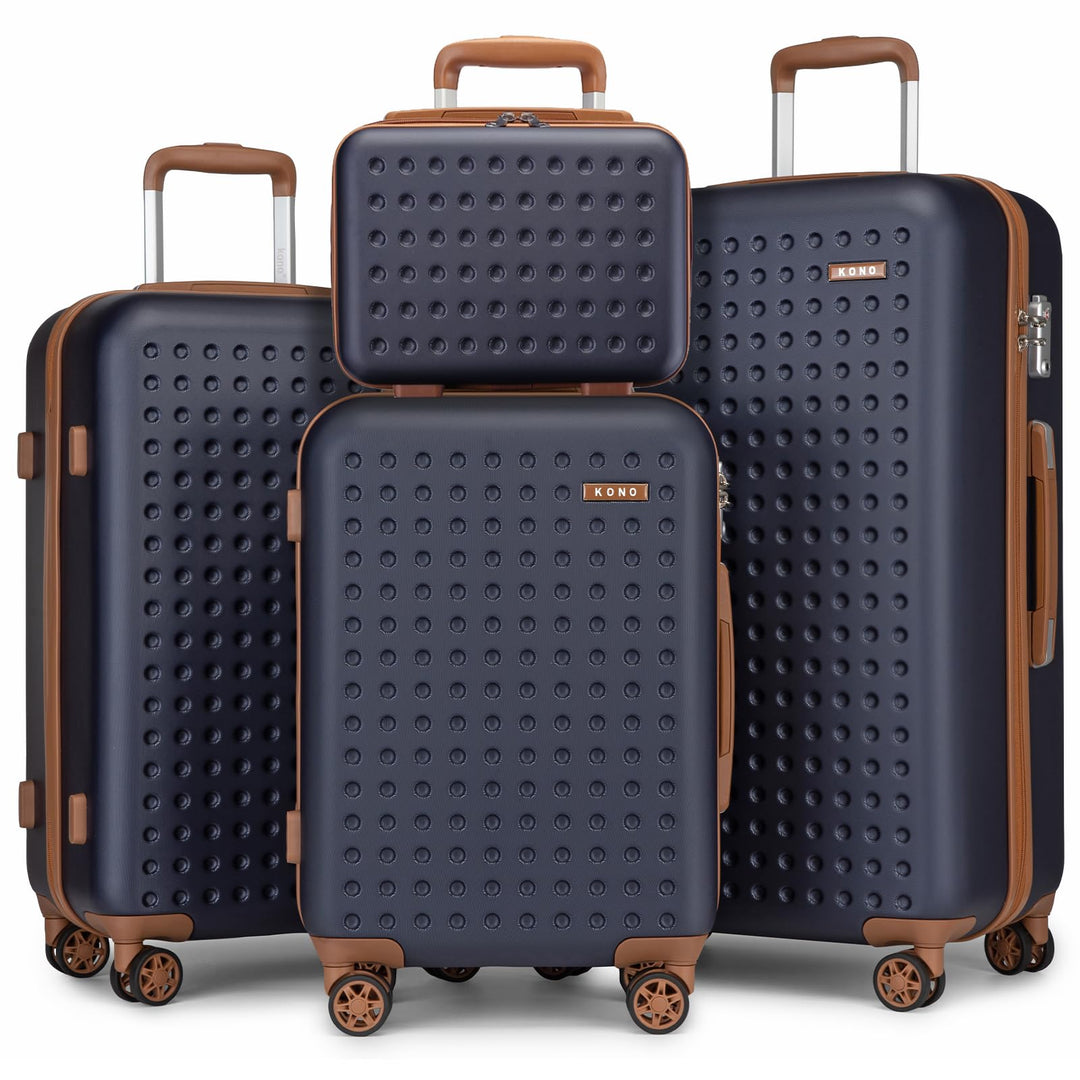 KONO Koffer Reisekoffer Trolley Kofferset 4 Teilig von ABS+PC Hartschalenkoffer mit TSA-Schloss, 4 R