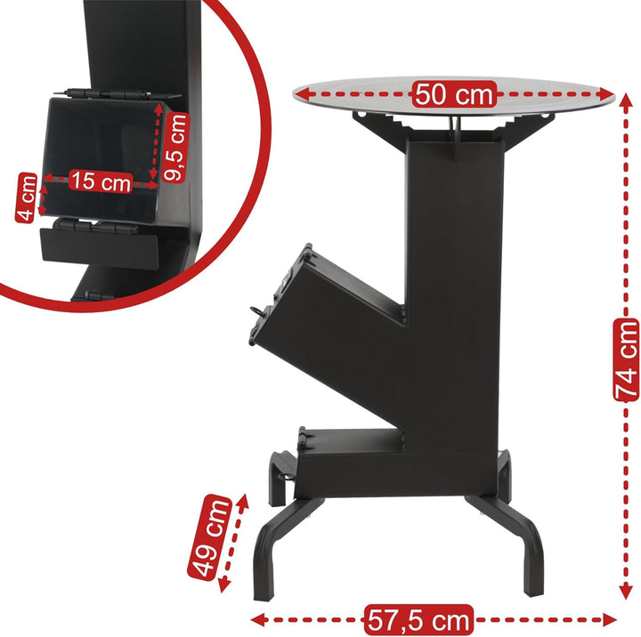 BBQ-Toro Raketenofen mit Grillplatte Ø 50 cm | RAKETE #7 | Rocket Stove aus 2,8-mm-dickem Stahl, BBQ