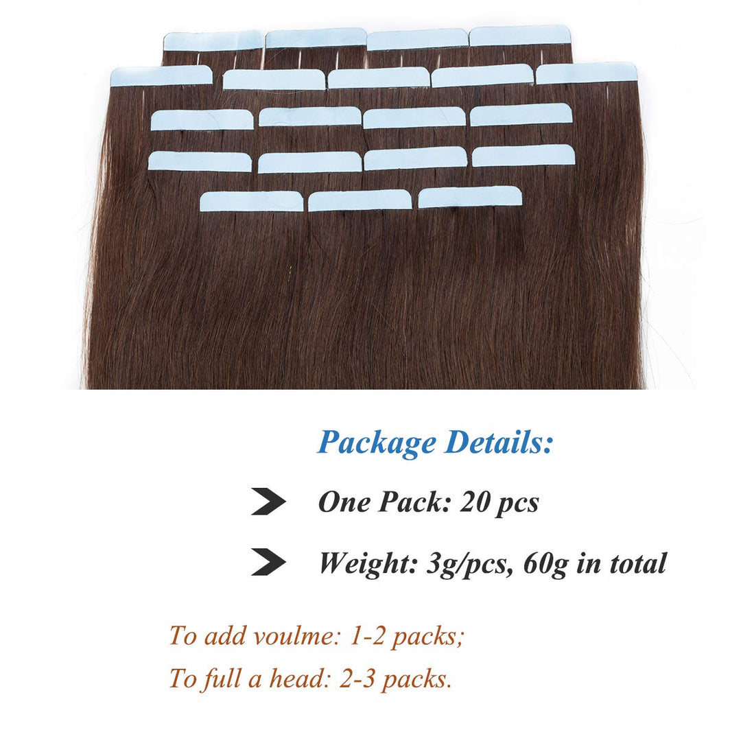 SEGO Tape Extensions Echthaar Klebeband 20 Stück Haarverlängerung 3G/pcs 100% Remy Human Haar Haarte
