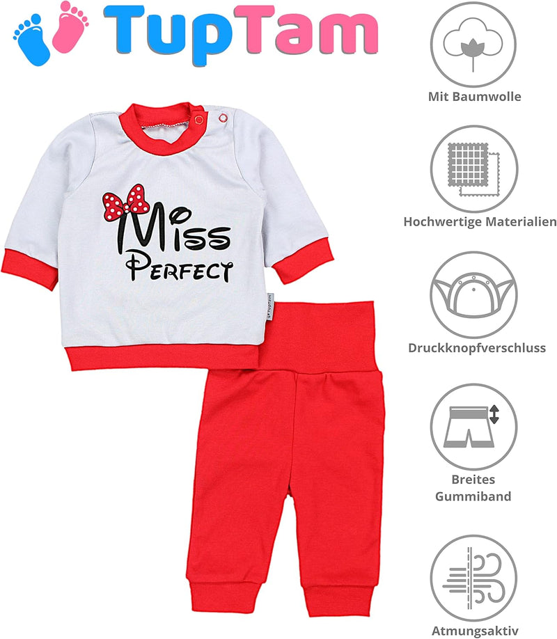 TupTam Baby Mädchen Outfit Langarmshirt mit Print Spruch Babyhose Babykleidung 2teilig 62 Miss Perfe