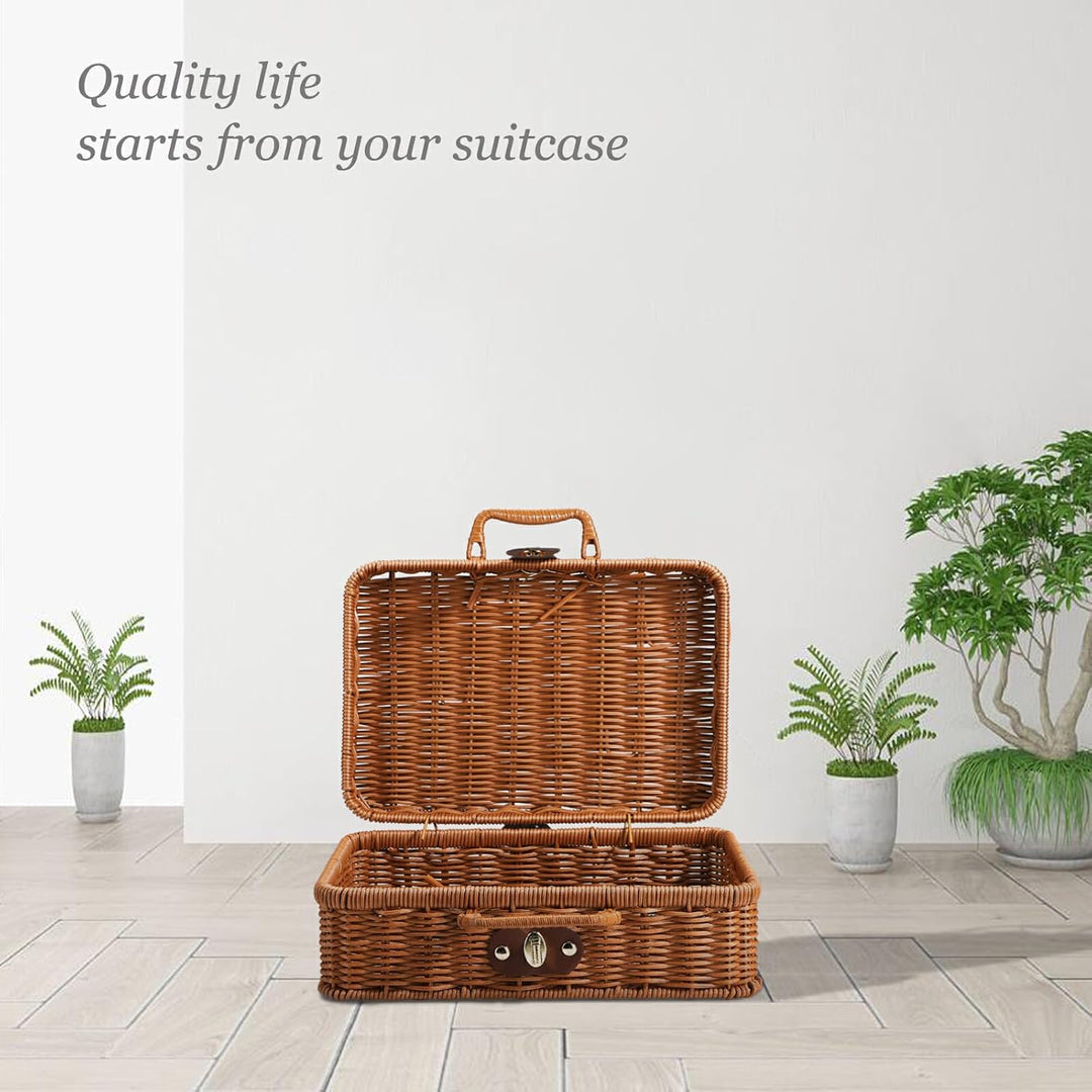 BEIJIALY Weiden-Picknickkorb, Retro-Weidenkorb, Rattan-Koffer, Aufbewahrungskorb, Gewebter Korbgefle