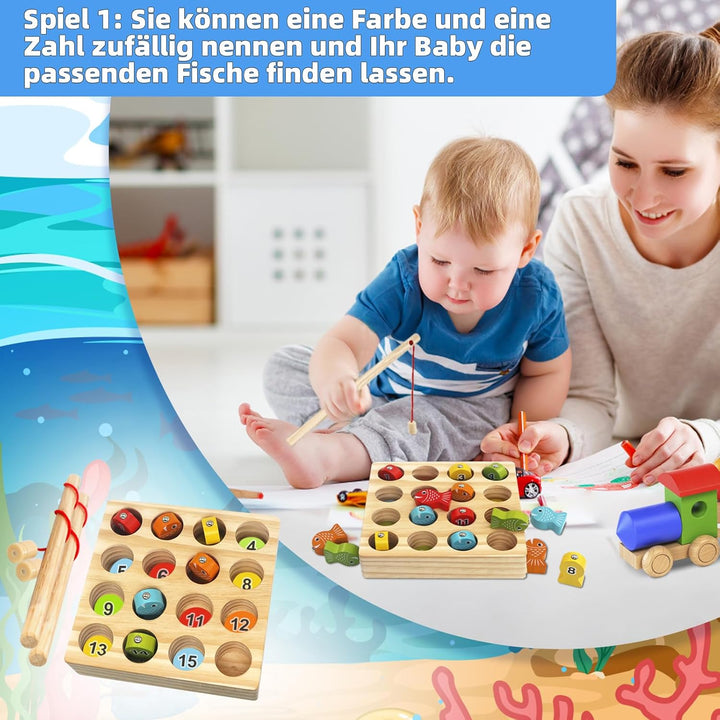 Montessori Spielzeug ab 3-5 Jahre, Angelspiel, Holzspielzeug, Magnetische Angelspie, Geschenk für3 4