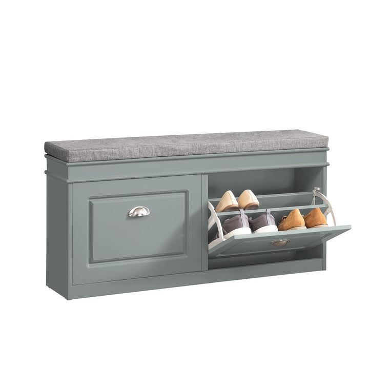 SoBuy Schuhbank mit Sitzfläche Sitzbank mit Stauraum und 2 Klappen, schmaler Schuhschrank mit Sitzba