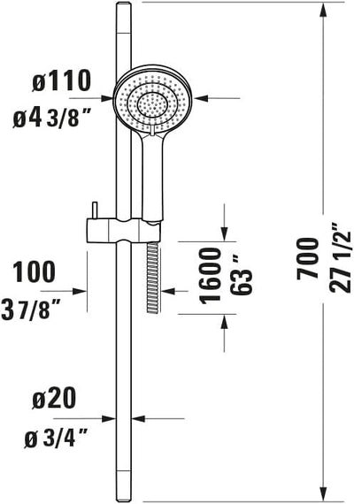 Duravit Universal Duschsystem, Duschset mit 3 Strahlarten (Rain, Intense Rain, Soft Rain), Duschstan