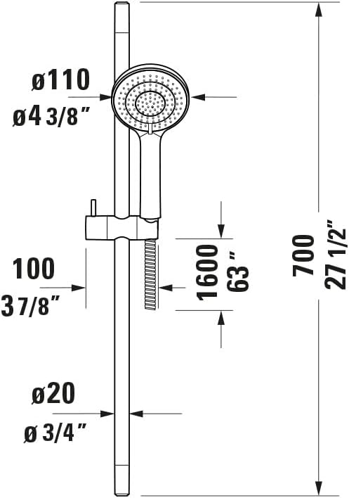 Duravit Universal Duschsystem, Duschset mit 3 Strahlarten (Rain, Intense Rain, Soft Rain), Duschstan