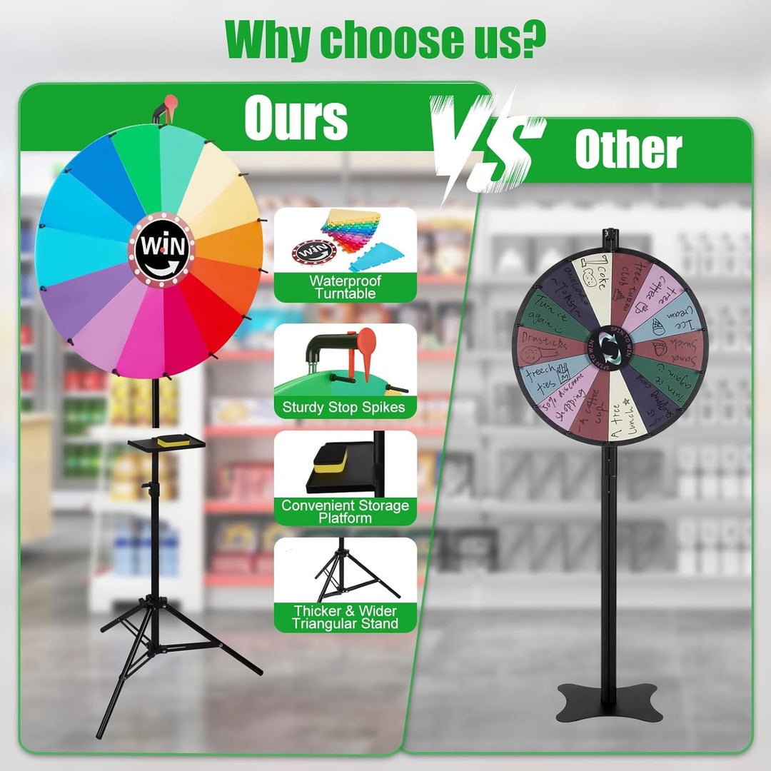 61CM Glücksrad zum Drehen |14 Farben | Höhenverstellbar 1-1.6m| Glücksrad Drehrad Spielzeug mit Stif
