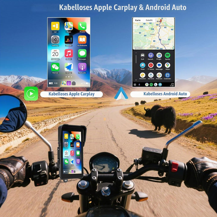 SIXWIN Carplay Motorrad Display für Moto mit Wireless Carpla/Android Auto, 5&