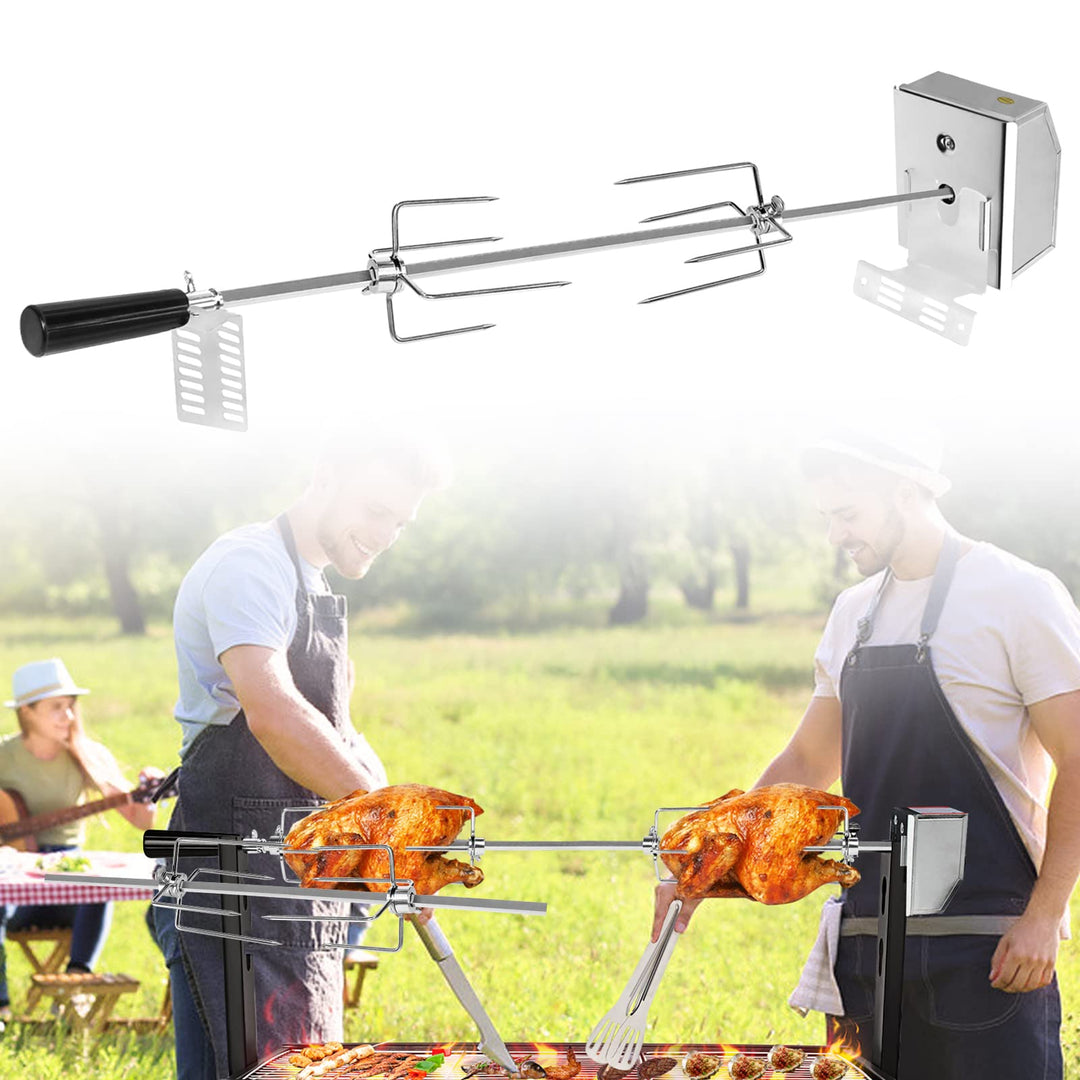 HENGMEI Edelstahl Grillspiess Set 107cm BBQ Fleischklammer mit Motor inkl.2 x Fleischnadeln, 220V -