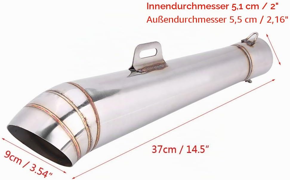 Qiilu Motorrad Auspuff Auspuffrohr Schalldämpfer Auspufftopf Edelstahl Universal für die meisten Mot