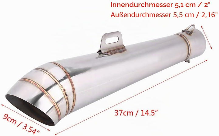 Qiilu Motorrad Auspuff Auspuffrohr Schalldämpfer Auspufftopf Edelstahl Universal für die meisten Mot