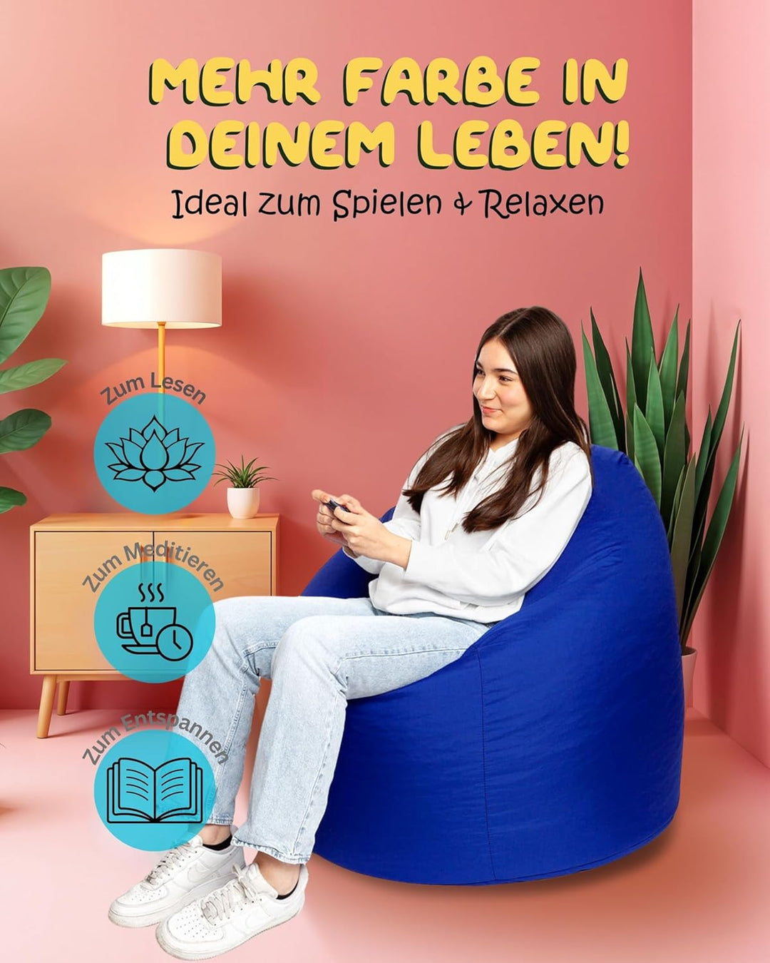PATCH HOME Patchhome Sitzsack Tropfenform mit Reissverschluss Nachfüllbar - für In &amp; Outdoor - mit S