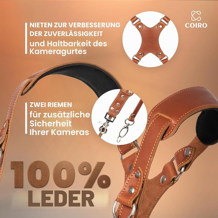 Slim Coiro Kamera-Zubehör Dual Harness Zwei Kameras - Schultergurt Leder Skinny Hellbraun, Skinny He