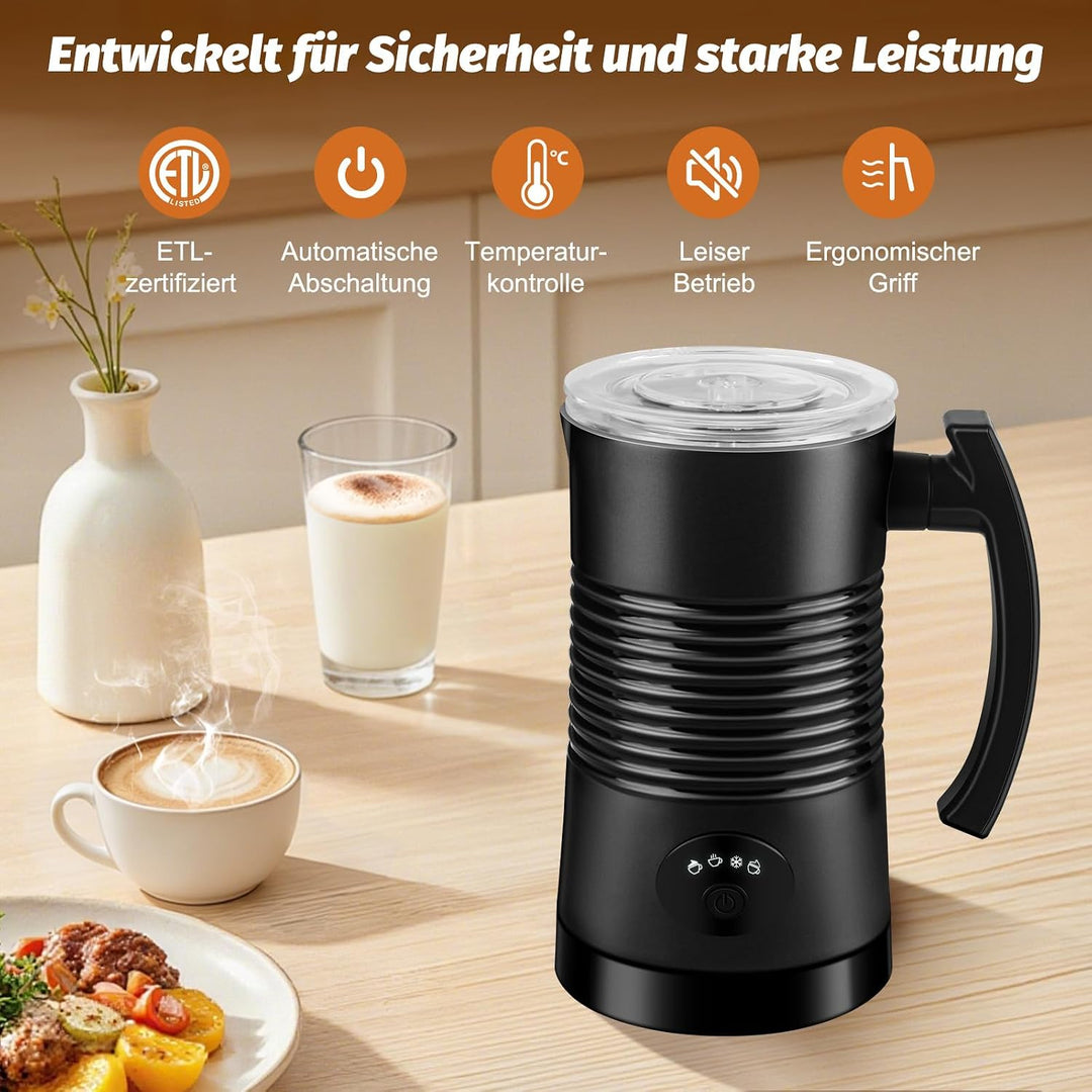 Milchaufschäumer elektrisch, Milchaufschäumer Edelstahl, elektrischer 4-in-1-Milchschäumer, für heis
