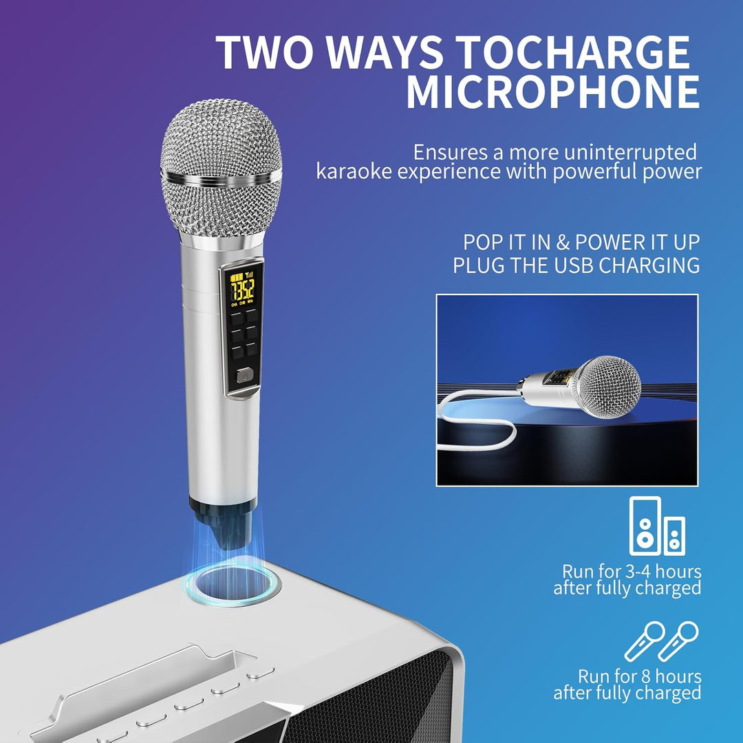 Tragbarer Karaoke Maschine,Karaoke mit 30W Bluetooth Lautsprecher,2 Kabellosen Karaoke-MikrofonWiede