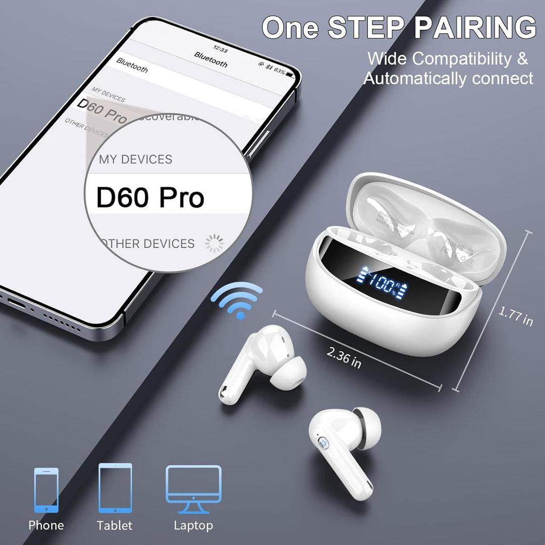 Nerunsa Bluetooth Kopfhörer, 2026 50 Std Spielzeit In Ear Kopfhörer mit ENC Noise Cancelling Mics, K