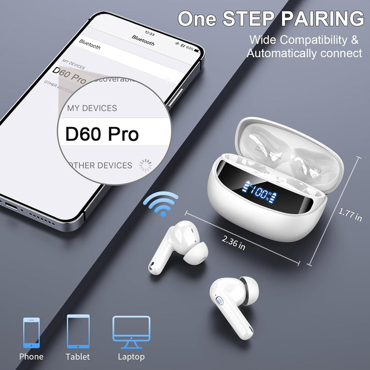 Nerunsa Bluetooth Kopfhörer, 2026 50 Std Spielzeit In Ear Kopfhörer mit ENC Noise Cancelling Mics, K
