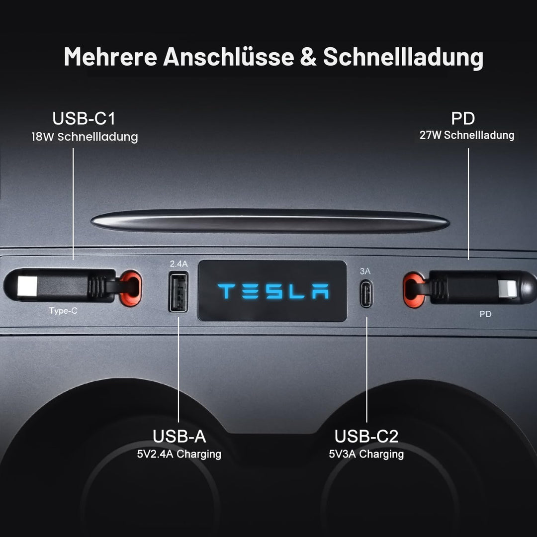 for Tesla USB Hub, Retractable Hub Docking Station, Quick Charge with Cable Adapter for Model Y 2021