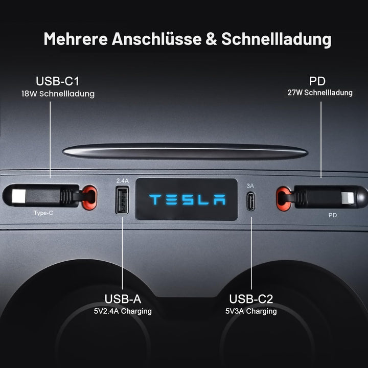 for Tesla USB Hub, Retractable Hub Docking Station, Quick Charge with Cable Adapter for Model Y 2021