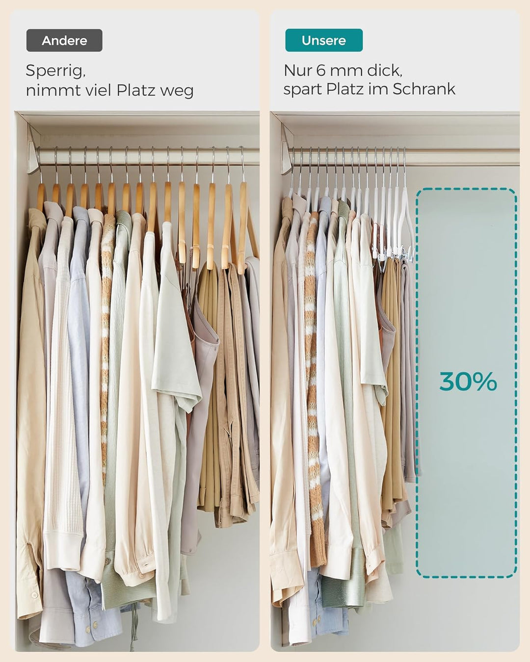 SONGMICS Kleiderbügel Samt, 20er Set, Hosenbügel, 42,5 cm lang, mit verstellbaren Clips, rutschfest,