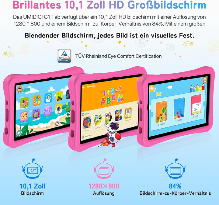 UMIDIGI Kinder Tablet 10.1 Zoll HD, Android Tablet 64GB/1TB TF +8GB(4+4),Quad-Core,Elterliche Kontro