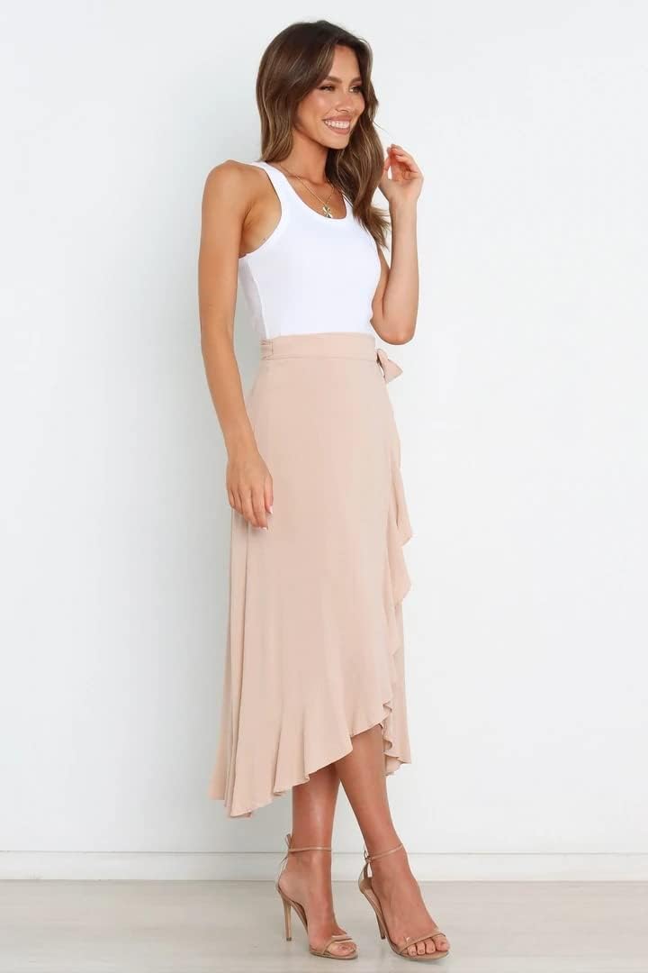 Kuukaas Wickelrock Damen Lang Asymmetrische Rock Hohe Taille Midirock Damen Sommer L Blau, L Blau