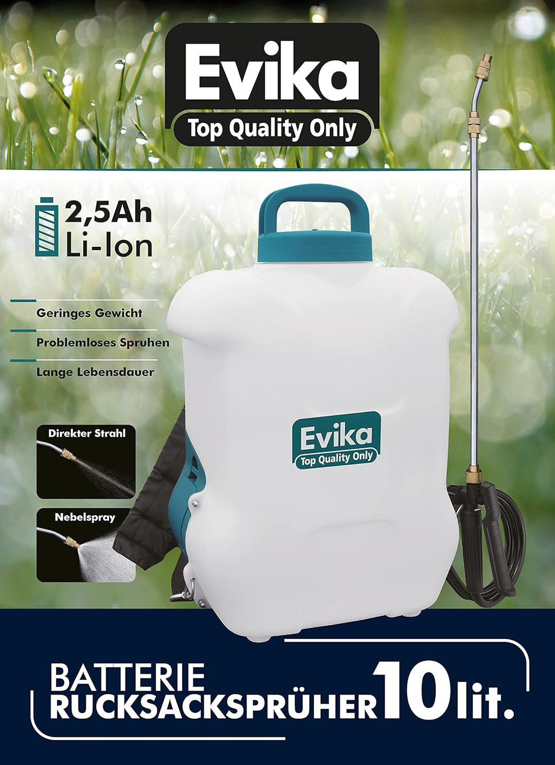 EVIKA Ersatzbatterie fur 8L Akku Drucksprüher gartenspritze 10.8V Lithium Batterie… 8L