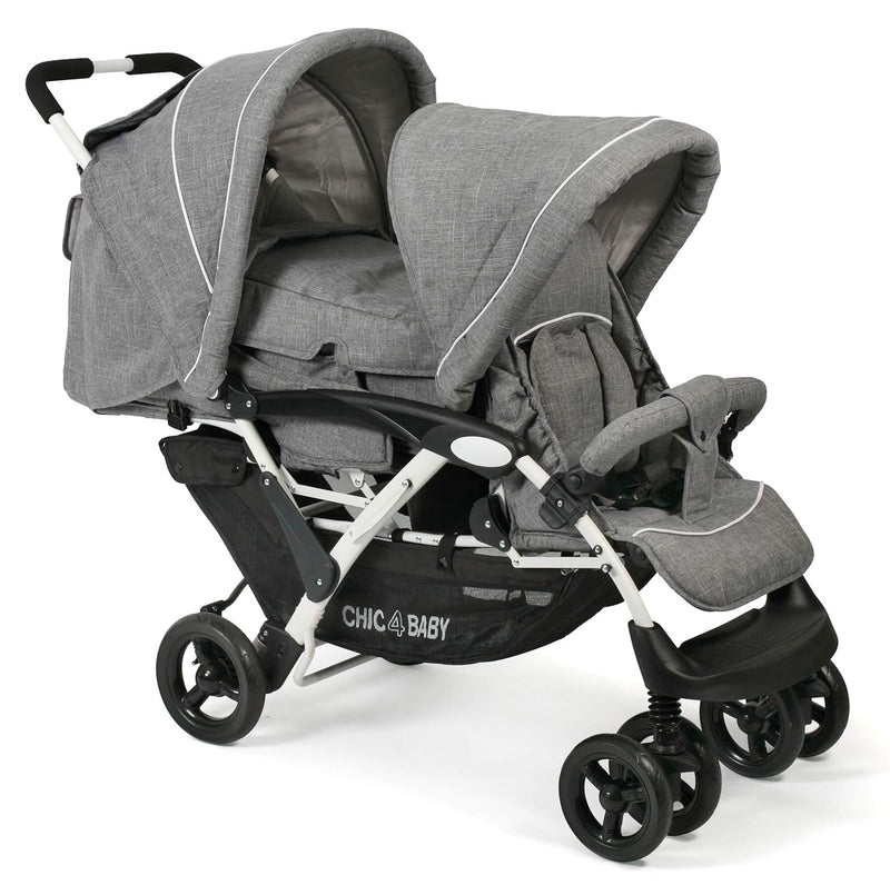 CHIC 4 BABY - Geschwisterwagen DUO mit Tragetasche und Regenschutz, Geschwisterkinderwagen für zwei