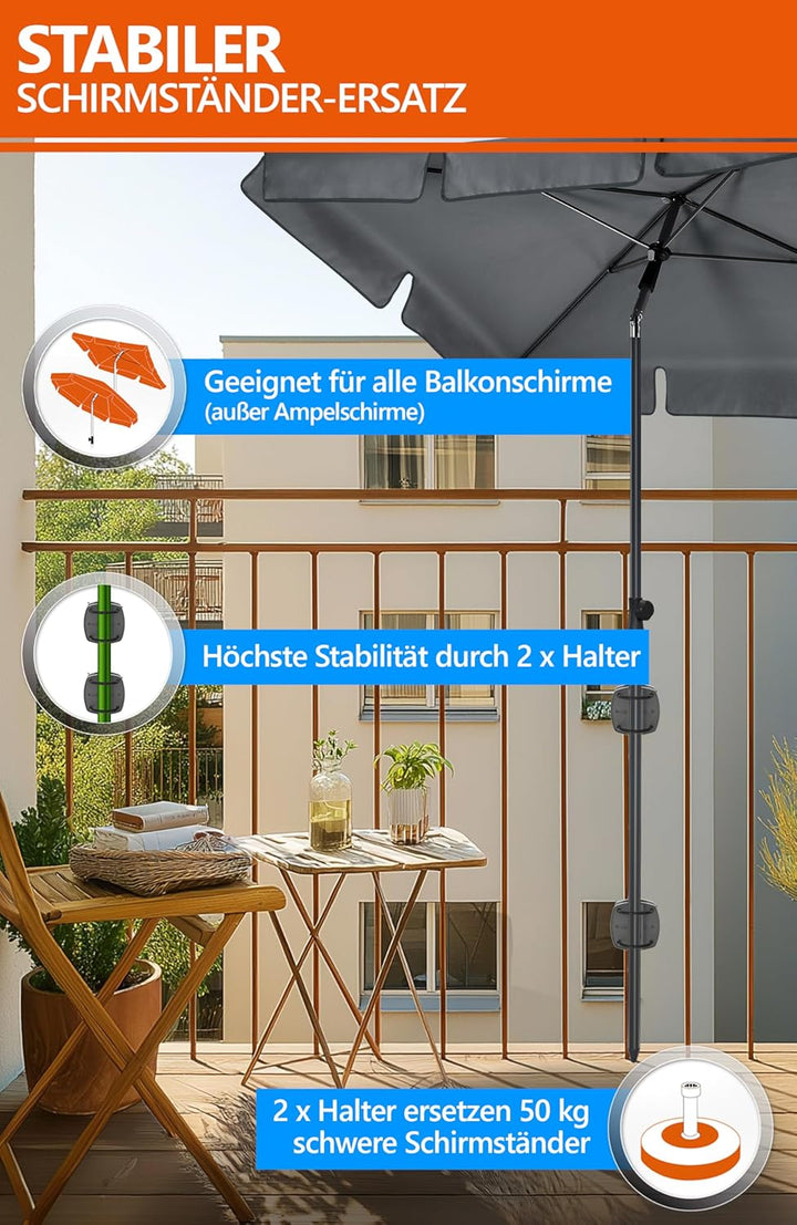 4smile Sonnenschirm Balkon SunnyShade, 200 x 125 cm, UPF 50+ Sonnenschirm rechteckig als Sonnenschut