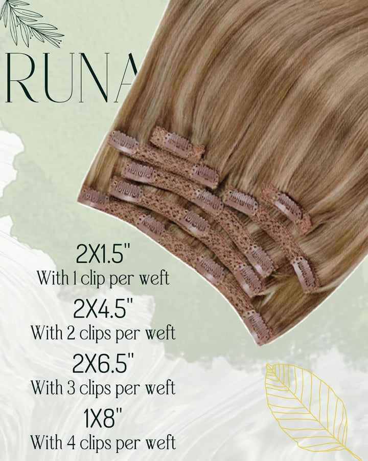 RUNATURE Echthaar Extensions Clip Braun Hervorheben Blond 55cm 7Pcs Lang Clip in Extensions Echthaar