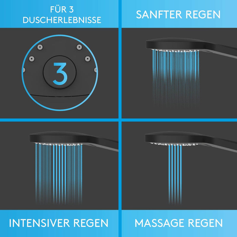 Bächlein Universal Duschbrause - Brausekopf mit 3 Strahlarten, einfach wechselbar durch praktische D