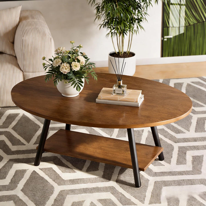 Runde Beistelltisch 2-Tier Couchtisch Tisch mit Stauraum Moderner Massivholztisch Metallrahmen für W