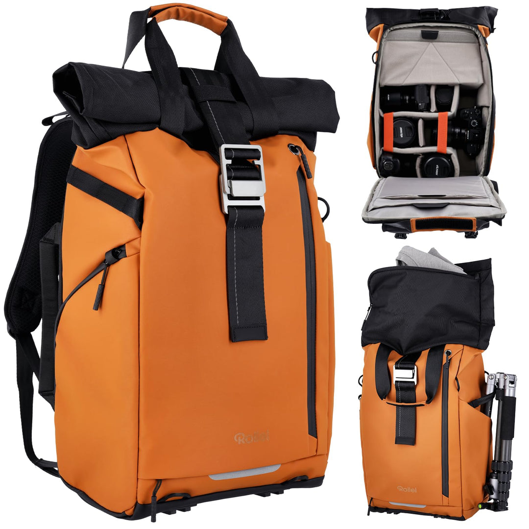 Rollei Fotoliner Ocean Rolltop Kamerarucksack Wasserdicht Fotorucksack Gross Kamera Rucksack mit Lap