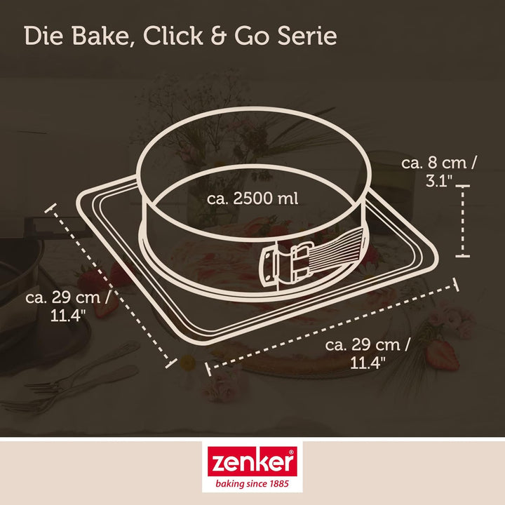 Zenker Bake, Click & Go 24er Springform – ⌀ 24 x 8 cm – Backform mit separat erhältlichem Deckel für