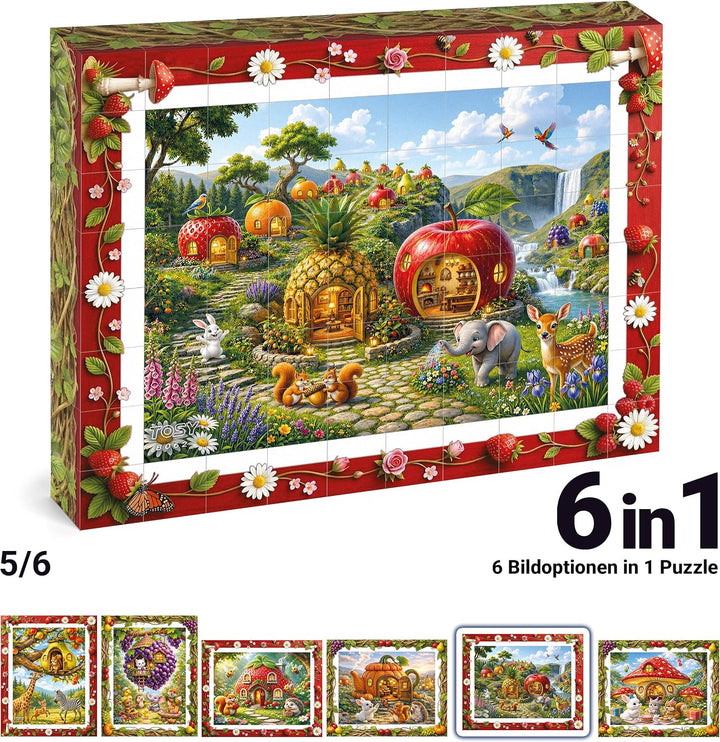 TOSY Picture Cube Fruity Wonderland: 6-in-1 magnetisches Bilderpuzzle, 80 Blöcke, 488 Flächen/Magnet