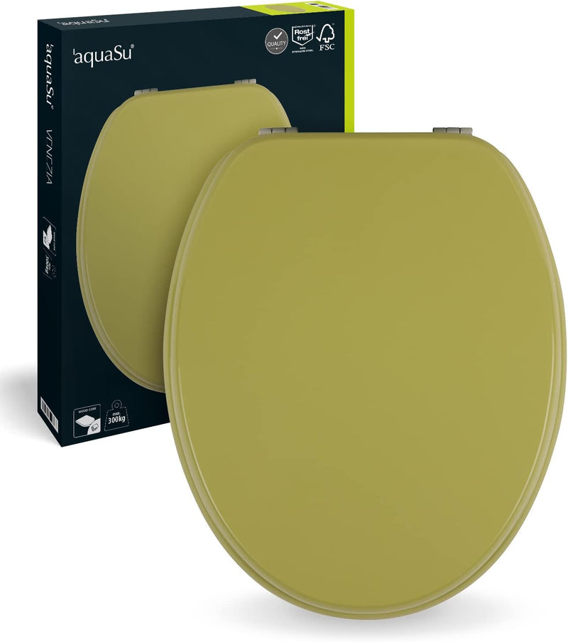 aquaSu® WC-Sitz Grün Venezia, Toilettendeckel in Oliv, Metallscharniere rostfrei, mit robustem Holz-