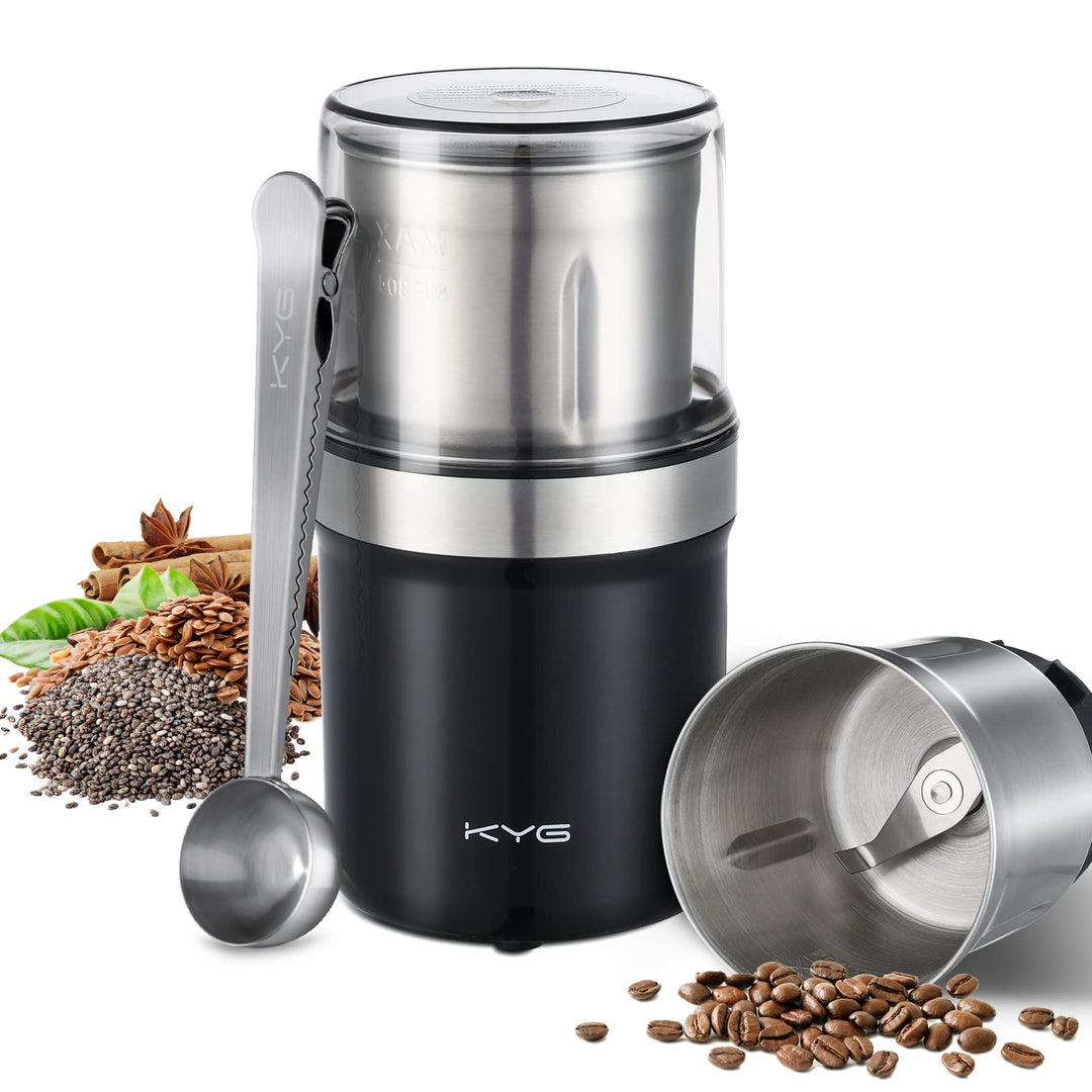 KYG Kaffeemühle Elektrisch mit 1 Abnehmbarer Edelstahlbehälter, 300W Kaffeebohnenmühle elektrisch, G