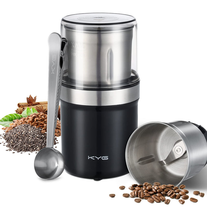 KYG Kaffeemühle Elektrisch mit 1 Abnehmbarer Edelstahlbehälter, 300W Kaffeebohnenmühle elektrisch, G