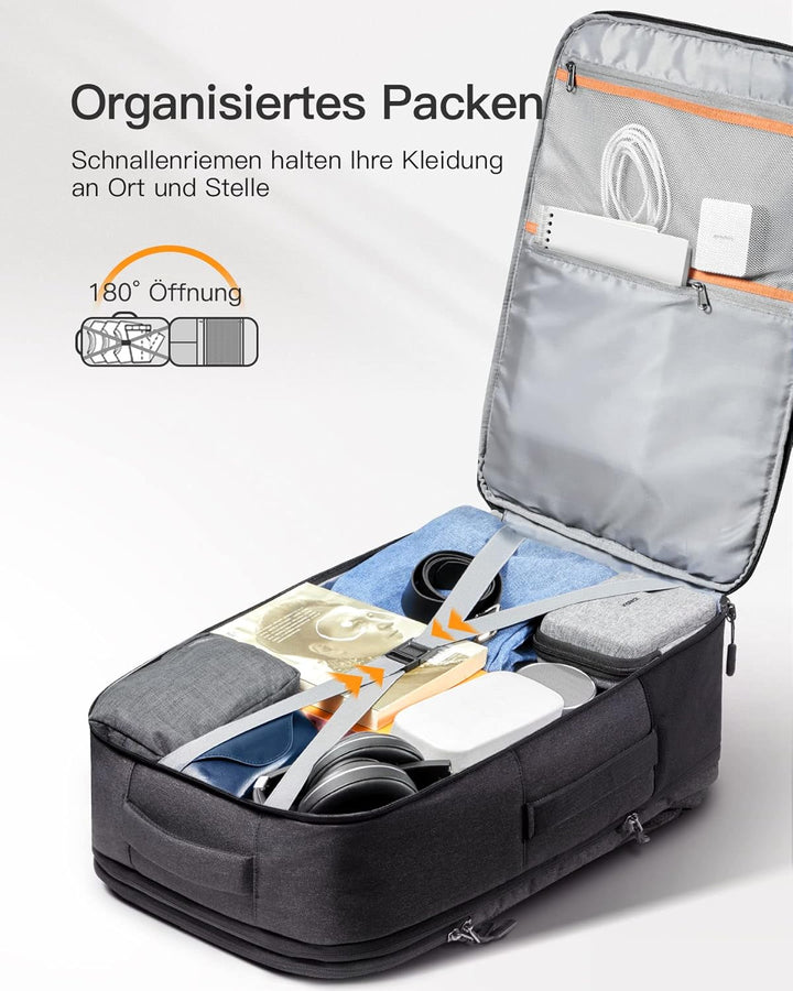 Inateck 38.5-46.2 L Reiserucksack erweiterbarer Herren Damen Handgepäck Flugzeug Rucksack, 15.6 Zoll