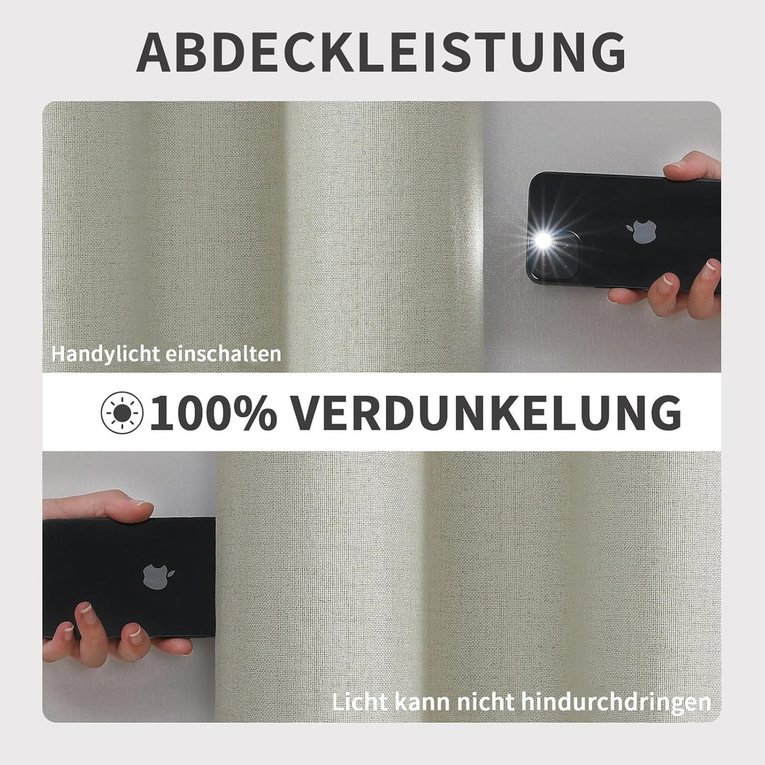 Joydeco 100% Blickdichte Vorhänge mit Ösen Gardinen Leinenoptik 2 Stück, Verdunkelungsvorhang Leinen