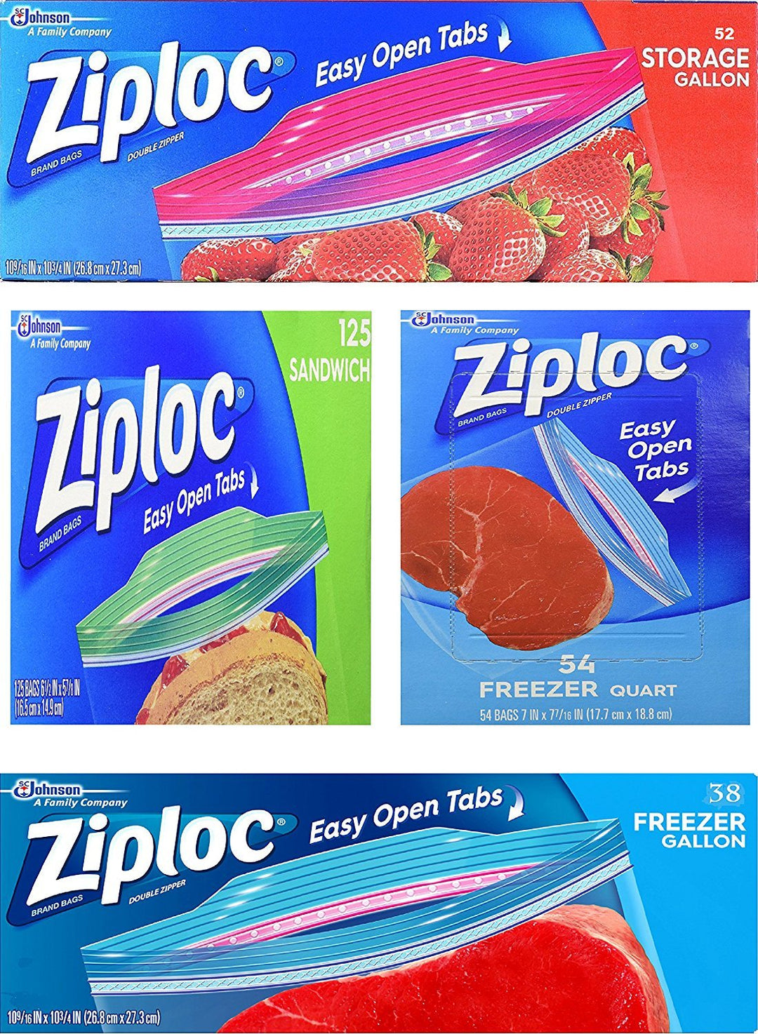 Ziploc Variety Pack – 54 Freezer Quart Bags – 38 Freezer Gallon Bags – 125 Sandwich Bags – 52 Storag