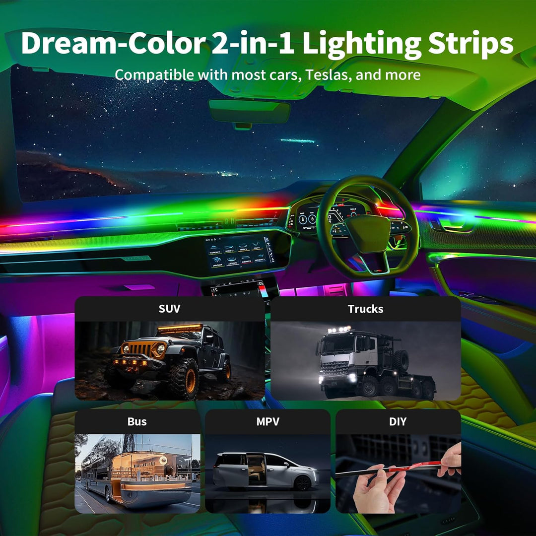 Auto Innenbeleuchtung LED USB, RGBIC RGB 5V Regenbogen-Umgebungslichtern Atmosphärenlicht mit 4 Fuss